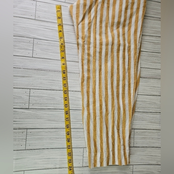 Madewell Tapered Huston Pull On Linen Crop Pants in Golden Plume Stripe Sz Small - Picture 13 of 14